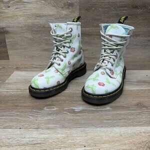 Dr. Martens Butterfly Floral Classic 8 Eyelet White Leather Boots Women'…